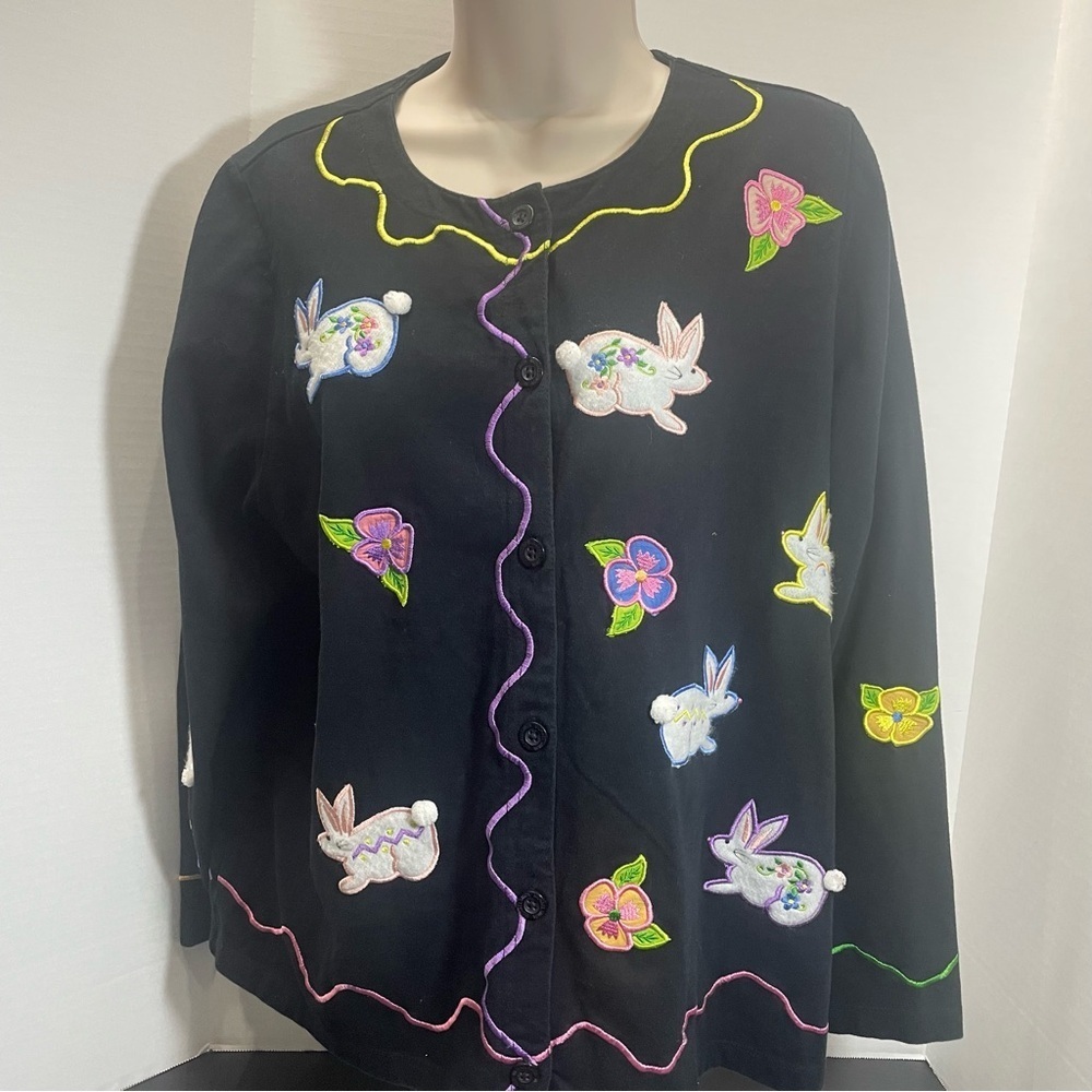 Michael Simon. Black Cardigan with Embroidered . Easter Size M. Used